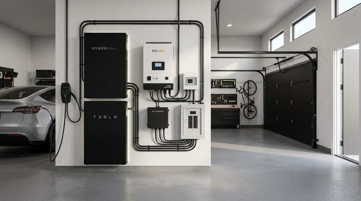 Clean interior battery storage and solar inverter installation