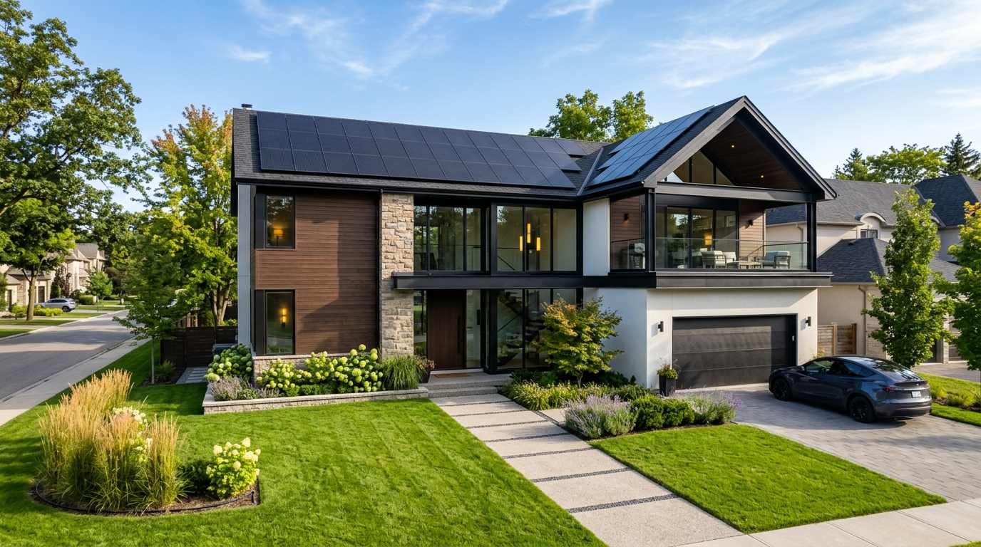 Modern luxury residential solar installation with Tesla