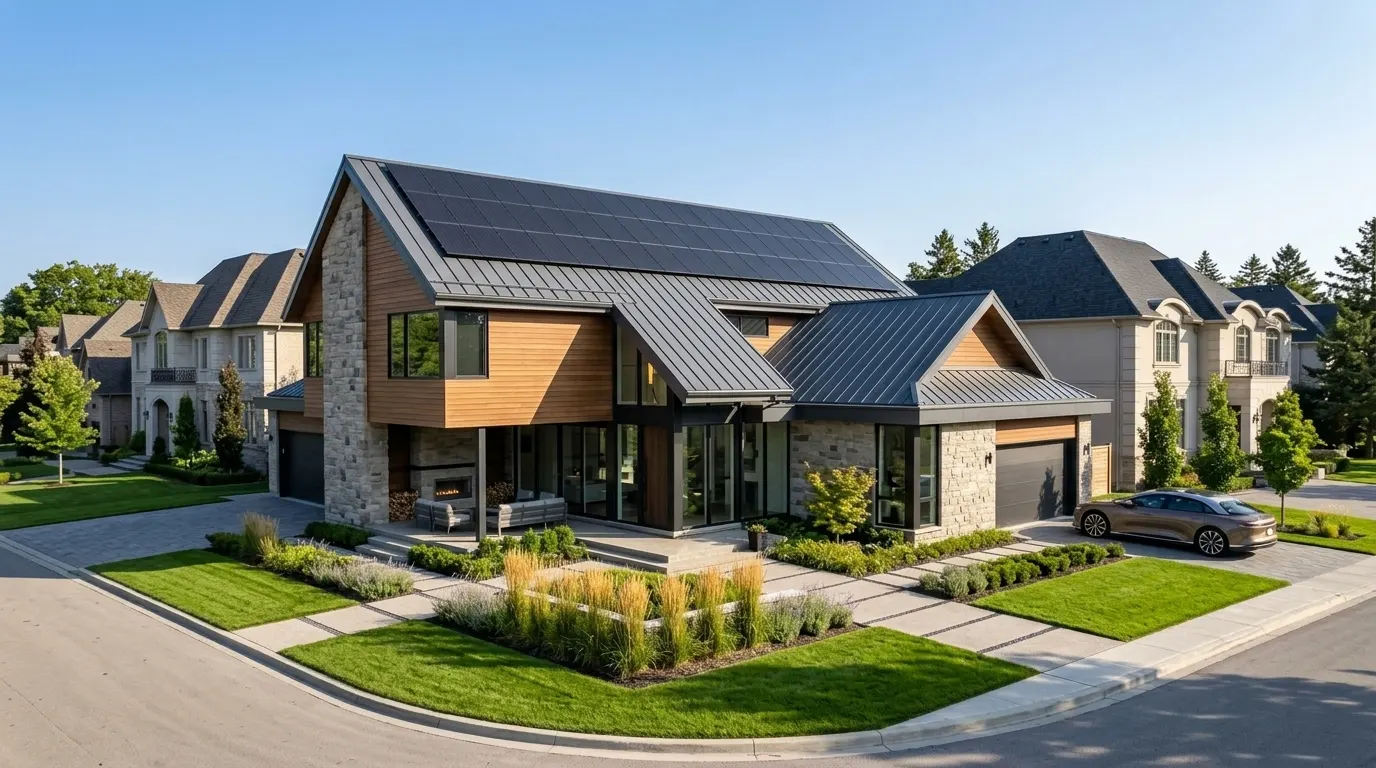 Residential home with an all-black rooftop solar array